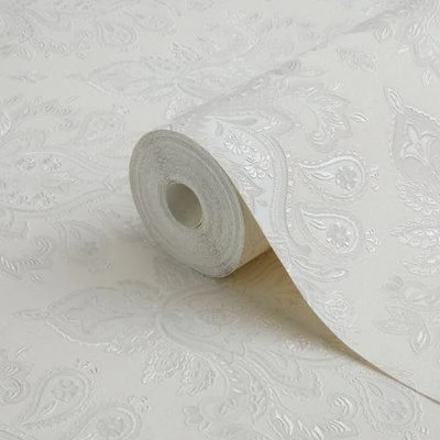 GoodHome Abeli White Russian Damask Metallic Effect Textured Wallpaper 4 GoodHome Abeli White Russian Damask Metallic Effect Textured Wallpaper - Image 2