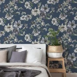 GoodHome Amazo Blue Floral Textured Wallpaper -Goodhome goodhome amazo blue floral textured wallpaper5059340408491 01i