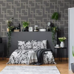 GoodHome Amfi Grey Geometric Metallic Effect Textured Wallpaper -Goodhome goodhome amfi grey geometric metallic effect textured wallpaper5059340408538 20i