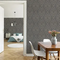 GoodHome Andal Grey Geometric Metallic Effect Textured Wallpaper -Goodhome goodhome andal grey geometric metallic effect textured wallpaper5059340408569 21i
