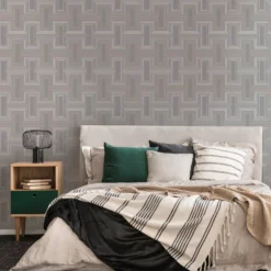 GoodHome Anor Light Grey Geometric Metallic Effect Textured Wallpaper -Goodhome goodhome anor light grey geometric metallic effect textured wallpaper5059340408590 01i