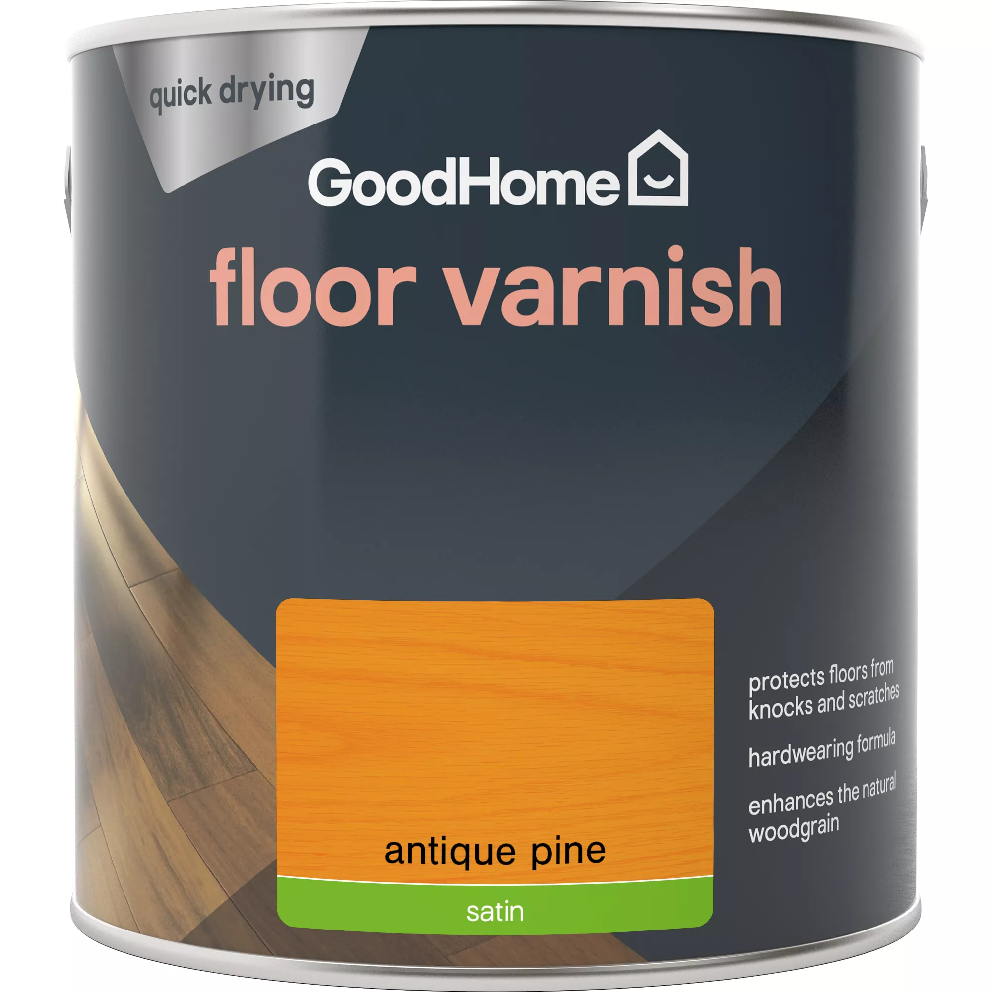 GoodHome Antique Pine Satin Floor Wood Varnish, 2.5L 4 GoodHome Antique Pine Satin Floor Wood Varnish, 2.5L - Image 2