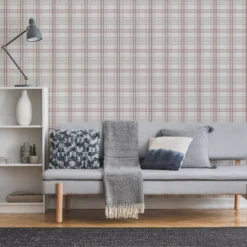 GoodHome Atherton Red Tartan Metallic Effect Textured Wallpaper -Goodhome goodhome atherton red tartan metallic effect textured wallpaper5059340410555 21i