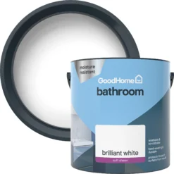 GoodHome Bathroom Brilliant White Soft Sheen Emulsion Paint, 2.5L