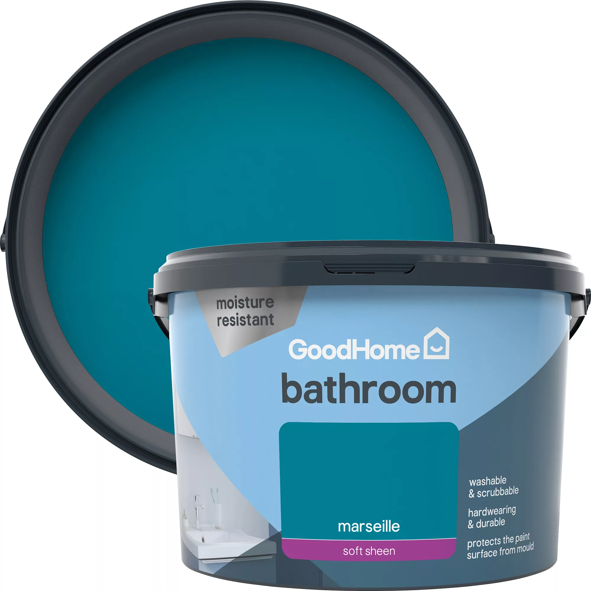 GoodHome Bathroom Marseille Soft Sheen Emulsion Paint, 2.5L 3 GoodHome Bathroom Marseille Soft Sheen Emulsion Paint, 2.5L