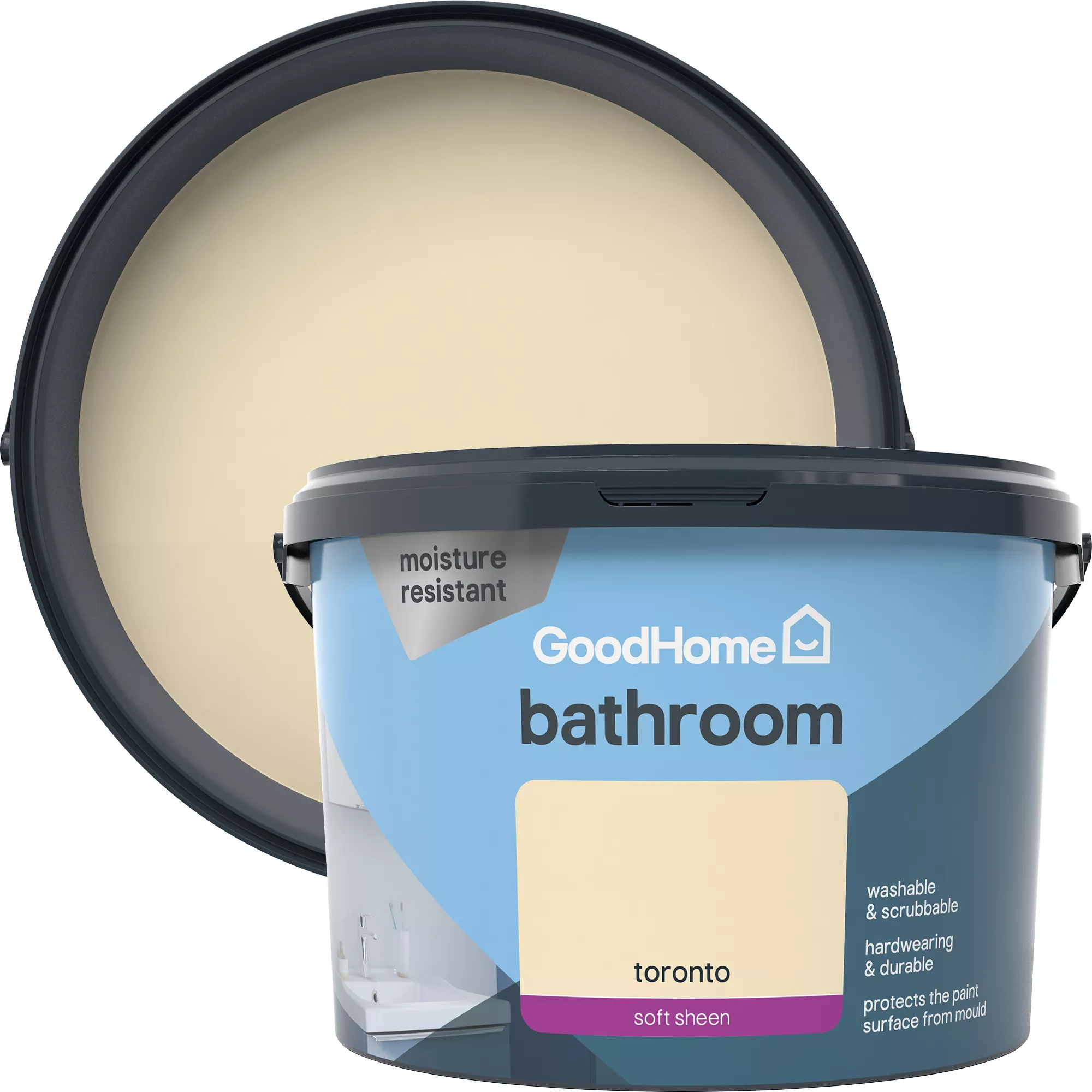 GoodHome Bathroom Toronto Soft Sheen Emulsion Paint, 2.5L 3 GoodHome Bathroom Toronto Soft Sheen Emulsion Paint, 2.5L
