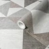 GoodHome Bretby Grey Geometric Metallic Effect Smooth Wallpaper