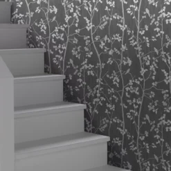 GoodHome Bromus Charcoal Floral Metallic Effect Textured Wallpaper -Goodhome goodhome bromus charcoal floral metallic effect textured wallpaper3663602561217 01i bq