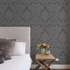 GoodHome Chalfont Charcoal Damask Glitter Effect Textured Wallpaper -Goodhome goodhome chalfont charcoal damask glitter effect textured wallpaper5059340410708 21i