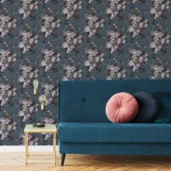 GoodHome Chryso Blue Floral Textured Wallpaper -Goodhome goodhome chryso blue floral textured wallpaper5059340408873 20i