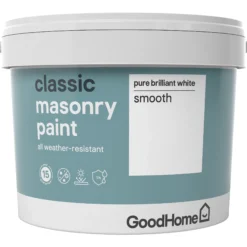 GoodHome Classic Pure Brilliant White Smooth Matt Masonry Paint, 10L -Goodhome goodhome classic pure brilliant white smooth matt masonry paint 10l3663602521600 08c bq