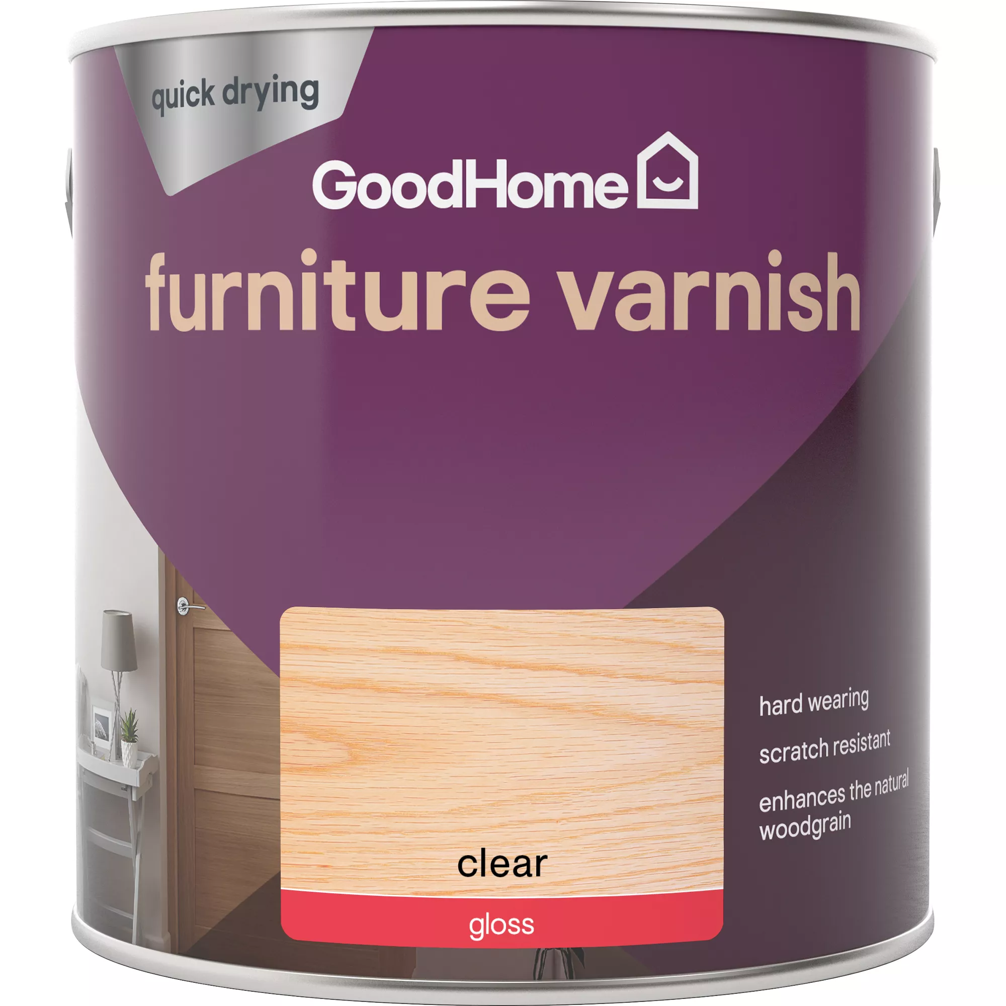 GoodHome Clear Gloss Multi-surface Furniture Wood Varnish, 2.5L 4 GoodHome Clear Gloss Multi-surface Furniture Wood Varnish, 2.5L - Image 2