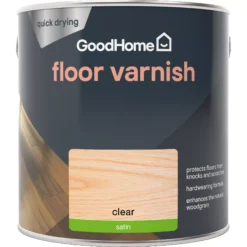 GoodHome Clear Satin Floor Wood Varnish, 2.5L -Goodhome goodhome clear satin floor wood varnish 2 5l5059340486956 02c