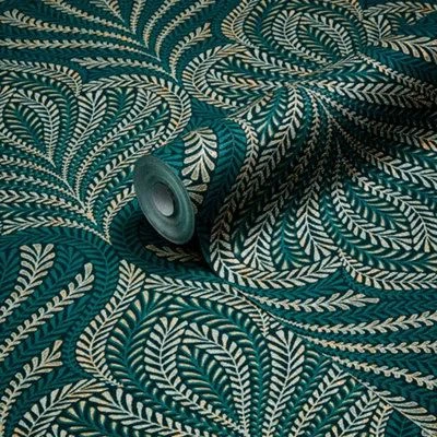 GoodHome Danbu Dark Teal Ornamental Metallic Effect Textured Wallpaper 3 GoodHome Danbu Dark Teal Ornamental Metallic Effect Textured Wallpaper