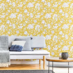 GoodHome Davenham Yellow Floral Metallic Effect Smooth Wallpaper -Goodhome goodhome davenham yellow floral metallic effect smooth wallpaper5059340410487 21i bq