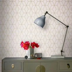 GoodHome Donnington Cream Geometric Metallic Effect Smooth Wallpaper -Goodhome goodhome donnington cream geometric metallic effect smooth wallpaper5059340410340 20i