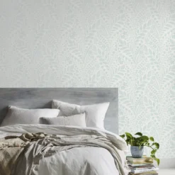 GoodHome Dryade Blue Leaves Textured Wallpaper -Goodhome goodhome dryade blue leaves textured wallpaper3663602561286 01i bq