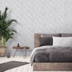 GoodHome Duble Grey Cranes Textured Wallpaper -Goodhome goodhome duble grey cranes textured wallpaper5059340409092 01i