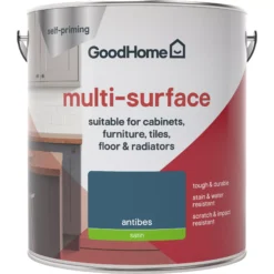 GoodHome Durable Antibes Satin Multi-surface Paint, 2L -Goodhome goodhome durable antibes satin multi surface paint 2l3663602586227 02c