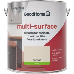 GoodHome Durable Cancun Satin Multi-surface Paint, 2L -Goodhome goodhome durable cancun satin multi surface paint 2l3663602586135 02c