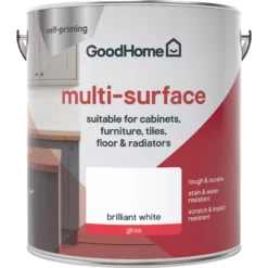 GoodHome Durable North Pole (Brilliant White) Gloss Multi-surface Paint, 2L -Goodhome goodhome durable north pole brilliant white gloss multi surface paint 2l3663602586050 02c