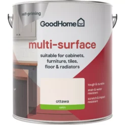 GoodHome Durable Ottawa Satin Multi-surface Paint, 2L -Goodhome goodhome durable ottawa satin multi surface paint 2l3663602586234 02c