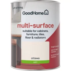 GoodHome Durable Ottawa Satin Multi-surface Paint, 750ml -Goodhome goodhome durable ottawa satin multi surface paint 750ml3663602585763 02c
