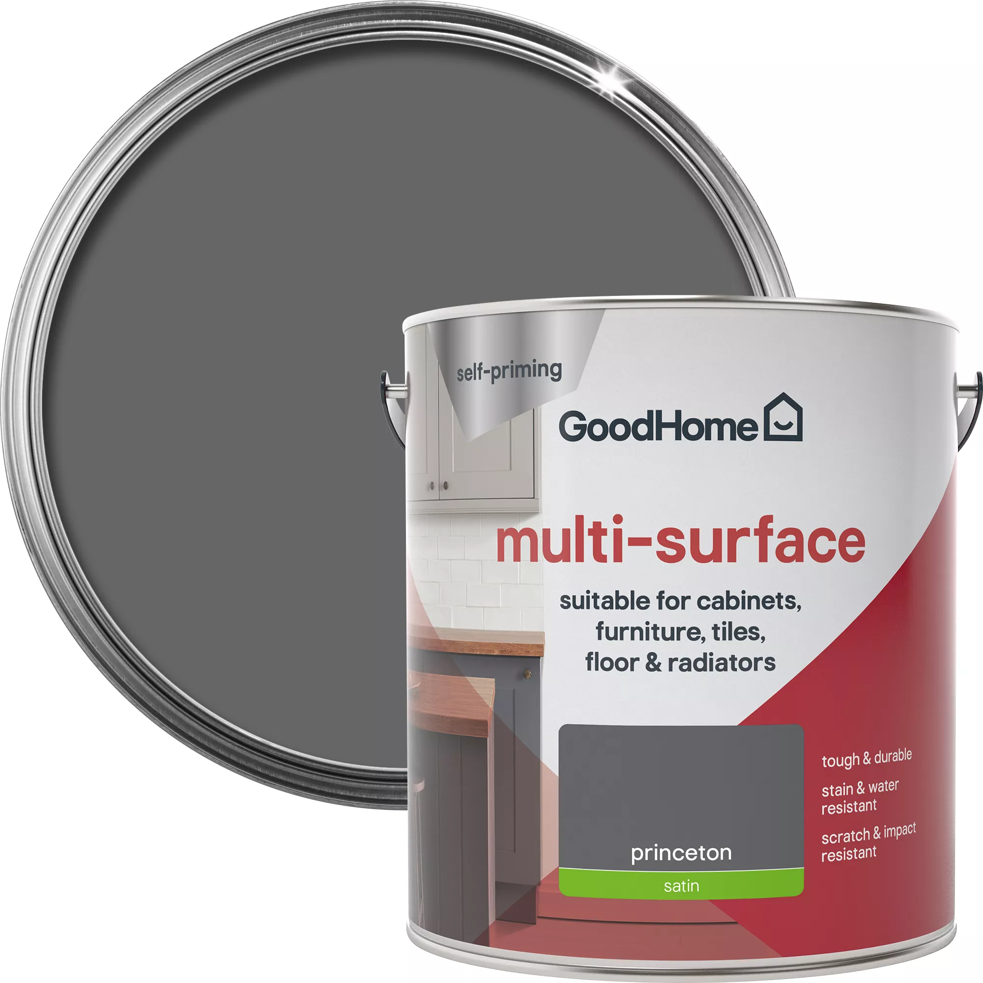 GoodHome Durable Princeton Satin Multi-surface Paint, 2L 3 GoodHome Durable Princeton Satin Multi-surface Paint, 2L