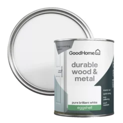 GoodHome Durable Pure Brilliant White Eggshell Metal & Wood Paint, 750ml