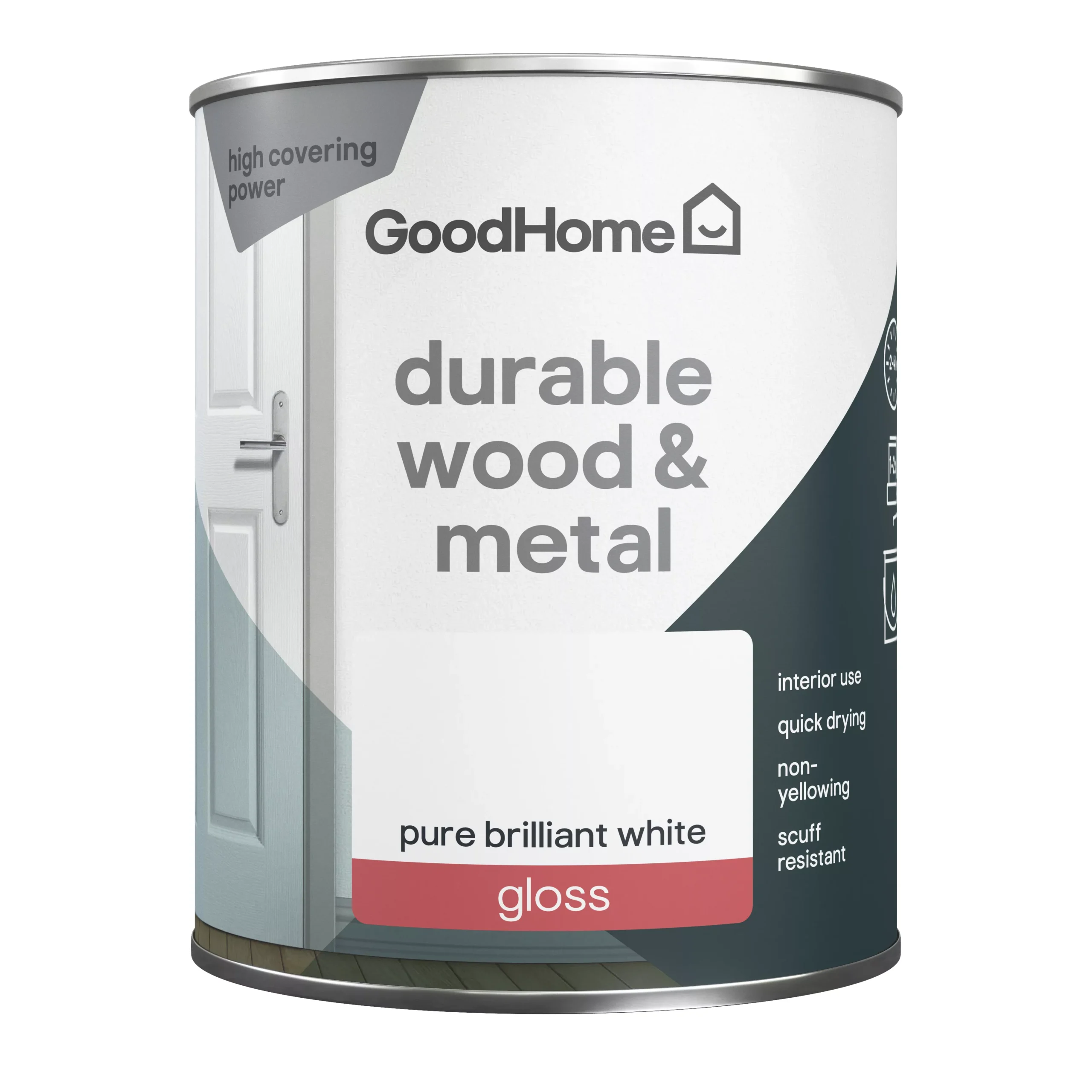 GoodHome Durable Pure Brilliant White Gloss Metal & Wood Paint, 750ml 4 GoodHome Durable Pure Brilliant White Gloss Metal & Wood Paint, 750ml - Image 2