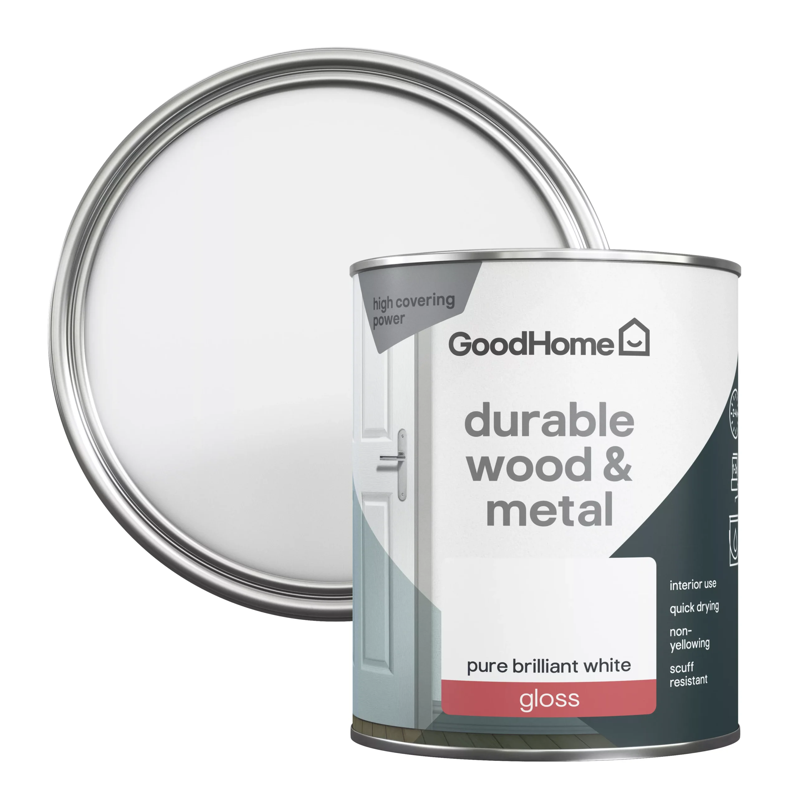 GoodHome Durable Pure Brilliant White Gloss Metal & Wood Paint, 750ml 3 GoodHome Durable Pure Brilliant White Gloss Metal & Wood Paint, 750ml