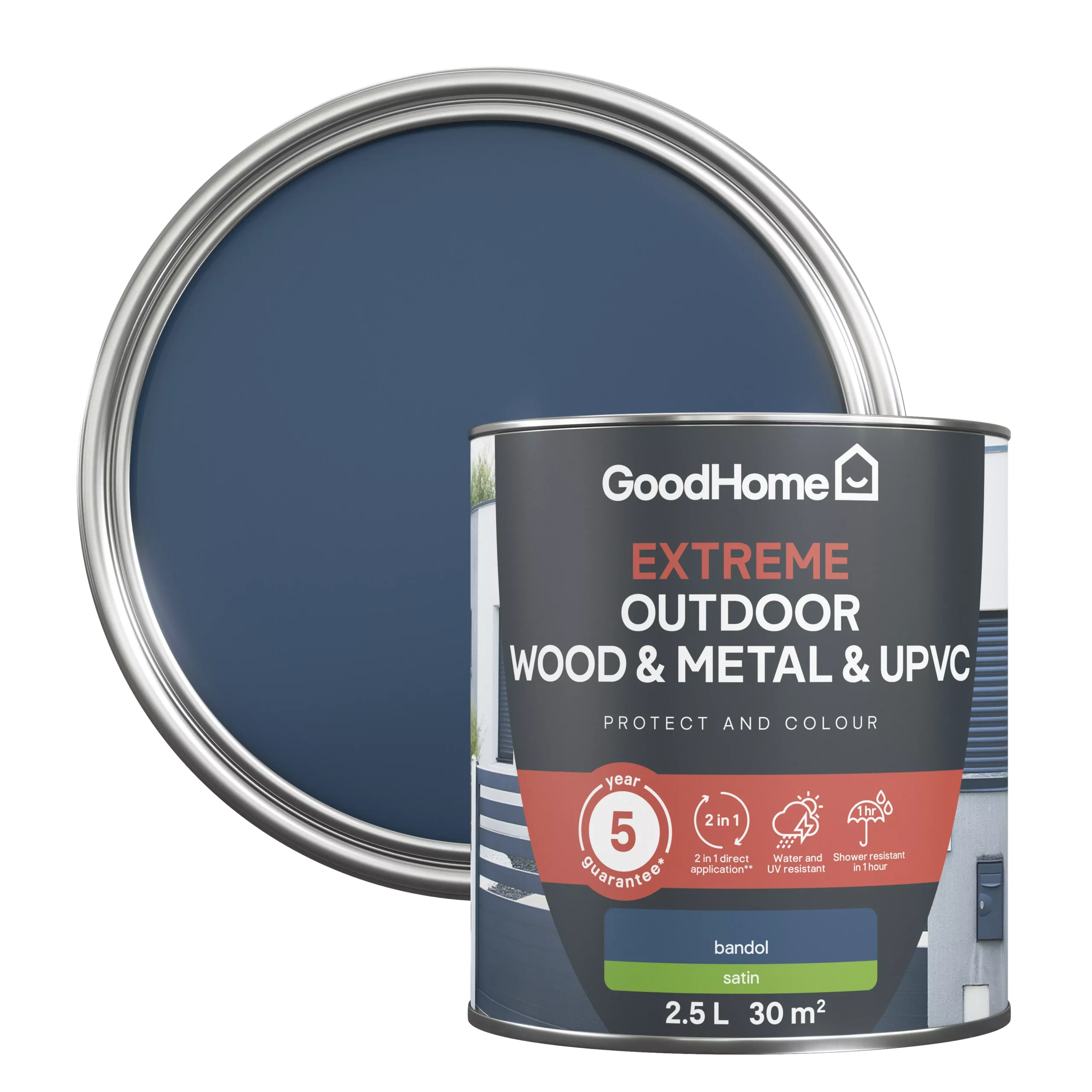 GoodHome Extreme Outdoor Bandol Satinwood Multi-surface Paint, 2.5L 3 GoodHome Extreme Outdoor Bandol Satinwood Multi-surface Paint, 2.5L