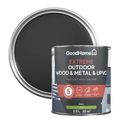 GoodHome Extreme Outdoor Black Satinwood Multi-surface Paint, 2.5L