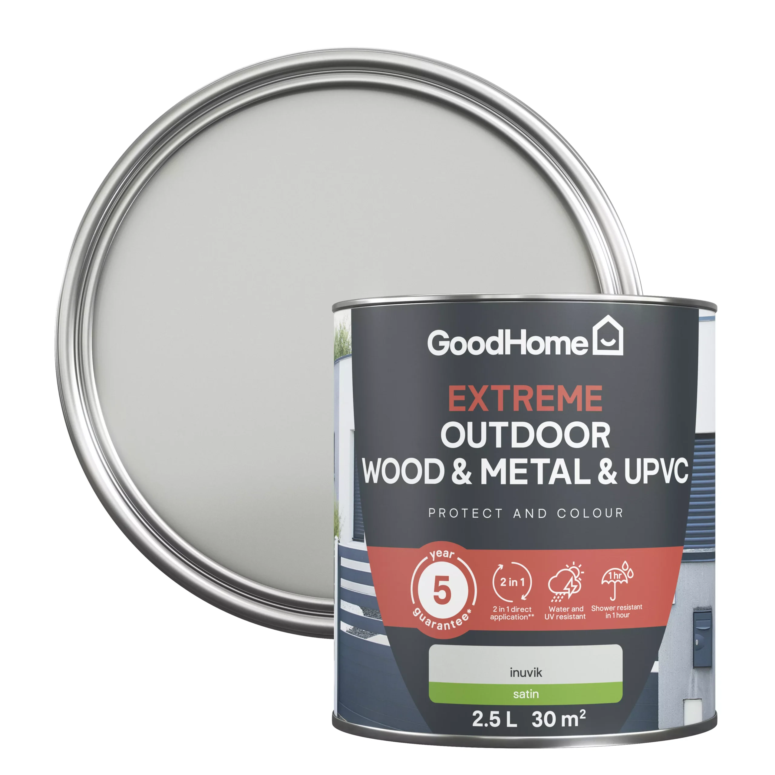 GoodHome Extreme Outdoor Inuvik Satinwood Multi-surface Paint, 2.5L 3 GoodHome Extreme Outdoor Inuvik Satinwood Multi-surface Paint, 2.5L