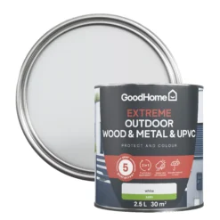 GoodHome Extreme Outdoor White Satinwood Multi-surface Paint, 2.5L