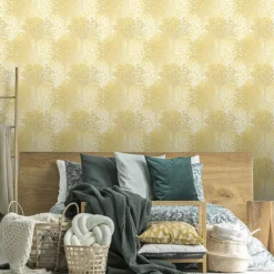 GoodHome Foxhill Yellow Trees Metallic Effect Smooth Wallpaper -Goodhome goodhome foxhill yellow trees metallic effect smooth wallpaper5059340410425 20i