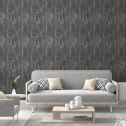 GoodHome Gunes Charcoal Stone Effect Textured Wallpaper -Goodhome goodhome gunes charcoal stone effect textured wallpaper5059340409368 01i