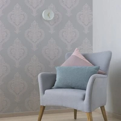 GoodHome Horsely Grey Damask Mica Effect Textured Wallpaper 4 GoodHome Horsely Grey Damask Mica Effect Textured Wallpaper - Image 2