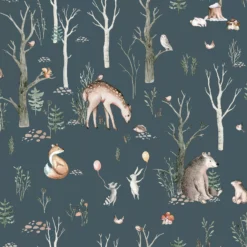 GoodHome Iris Grey Forest Animals Textured Wallpaper