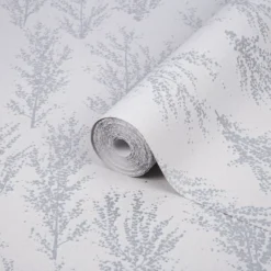 GoodHome Jatoba White Tree Silver Glitter Effect Textured Wallpaper