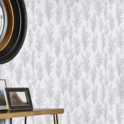 GoodHome Jatoba White Tree Silver Glitter Effect Textured Wallpaper -Goodhome goodhome jatoba white tree silver glitter effect textured wallpaper3663602560098 01i bq