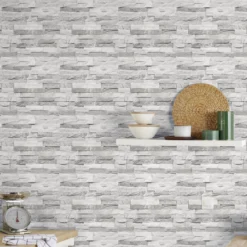GoodHome Jori Grey & White Brick Textured Wallpaper -Goodhome goodhome jori grey white brick textured wallpaper3663602560326 01i bq