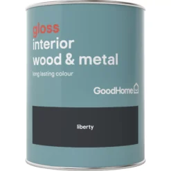 GoodHome Liberty Black Gloss Metal & Wood Paint, 750ml -Goodhome goodhome liberty black gloss metal wood paint 750ml5036581061777 02c BQ