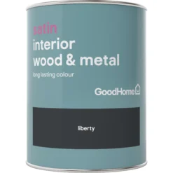 GoodHome Liberty Black Satin Metal & Wood Paint, 750ml -Goodhome goodhome liberty black satin metal wood paint 750ml5036581059460 02c bq