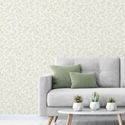 GoodHome Linton Sage Green Leaf Trail Woven Effect Textured Wallpaper -Goodhome goodhome linton sage green leaf trail woven effect textured wallpaper5059340410180 02i