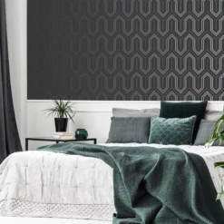 GoodHome Lisle Charcoal Geometric Metallic Effect Textured Wallpaper -Goodhome goodhome lisle charcoal geometric metallic effect textured wallpaper5059340410432 21i