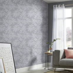 GoodHome Loroco Grey Leaves Silver Effect Textured Wallpaper -Goodhome goodhome loroco grey leaves silver effect textured wallpaper3663602561118 02i bq