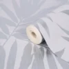 GoodHome Loroco Grey Leaves Silver Effect Textured Wallpaper