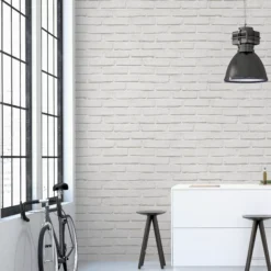 GoodHome Luynes White Brick Stone Effect Textured Wallpaper -Goodhome goodhome luynes white brick stone effect textured wallpaper3663602559641 01i bq