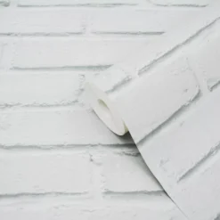GoodHome Luynes White Brick Stone Effect Textured Wallpaper